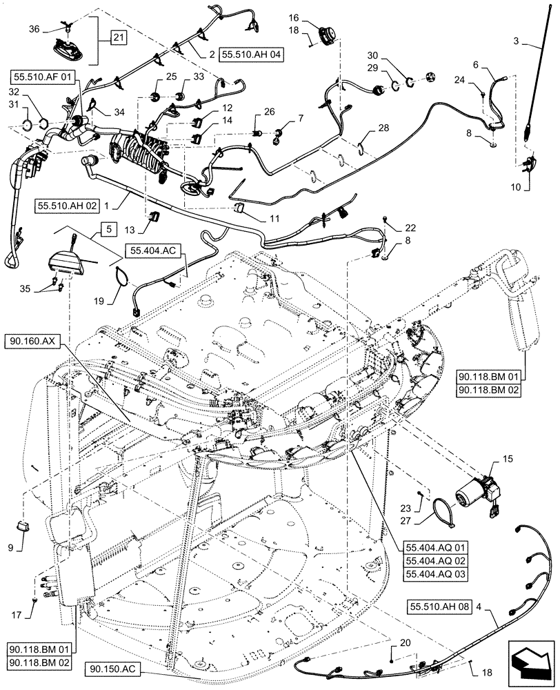 Схема запчастей Case IH 5140 - (55.510.AH[01]) - WIRE HARNESS, ROOF, CAB (55) - ELECTRICAL SYSTEMS