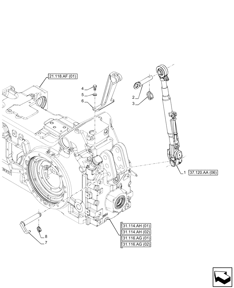 Схема запчастей Case IH PUMA 165 - (37.120.AA[05]) - VAR - 758073, 758078 - 3 POINT HITCH, TOP LINK (37) - HITCHES, DRAWBARS & IMPLEMENT COUPLINGS