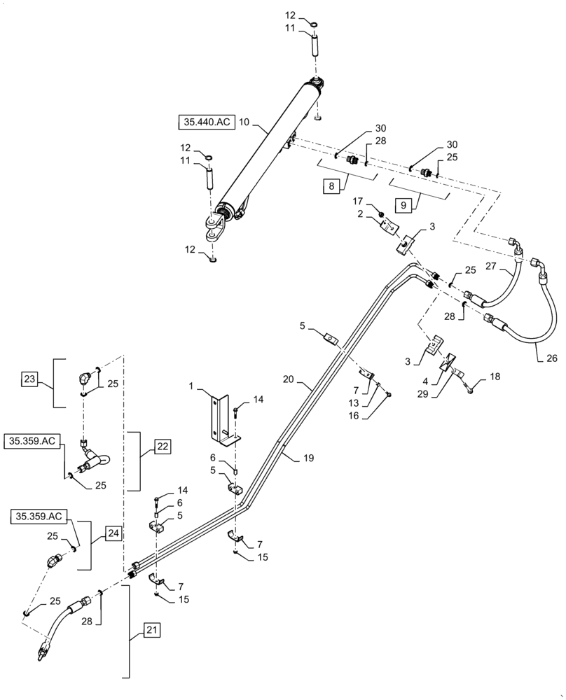 Схема запчастей Case IH 6140 - (35.440.AB) - HYDRAULIC SYSTEM, UNLOADING TUBE (35) - HYDRAULIC SYSTEMS