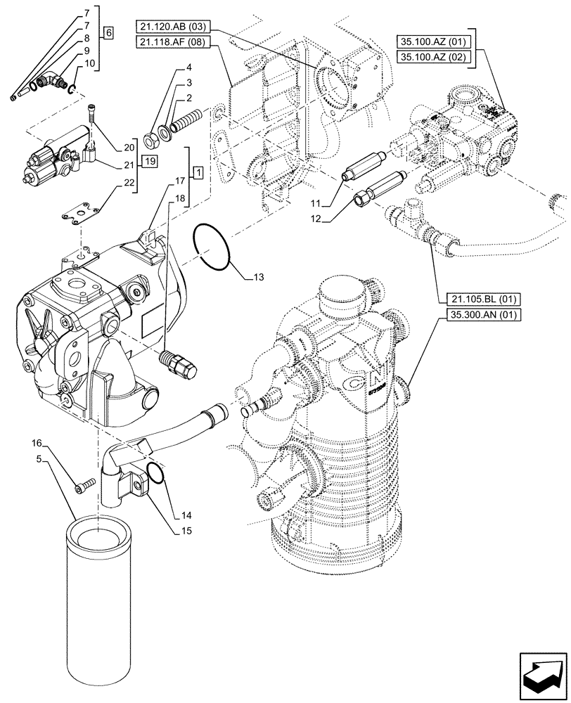 Схема запчастей Case IH PUMA 200 - (35.106.AD[01]) - VAR - 391161 - VARIABLE DELIVERY HYDRAULIC PUMP, 120 L/MIN (35) - HYDRAULIC SYSTEMS