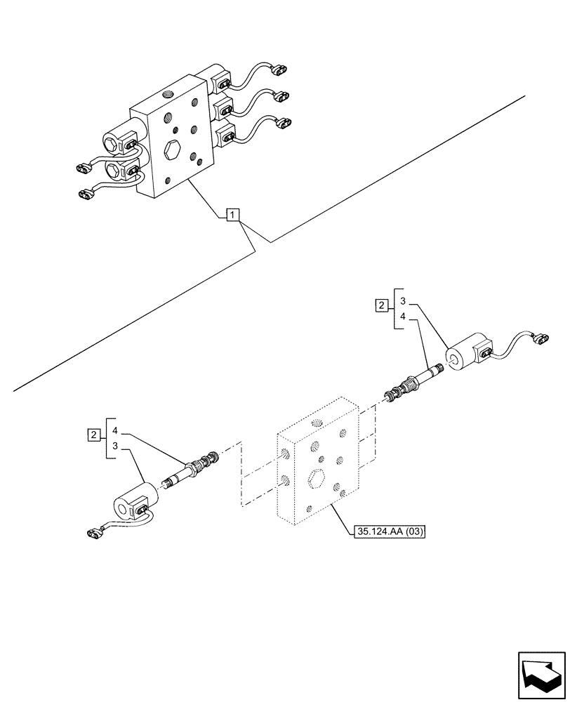 Схема запчастей Case IH PUMA 220 - (55.035.AJ[04]) - VAR - 758072, 758077, 758082 - SOLENOID VALVE (55) - ELECTRICAL SYSTEMS