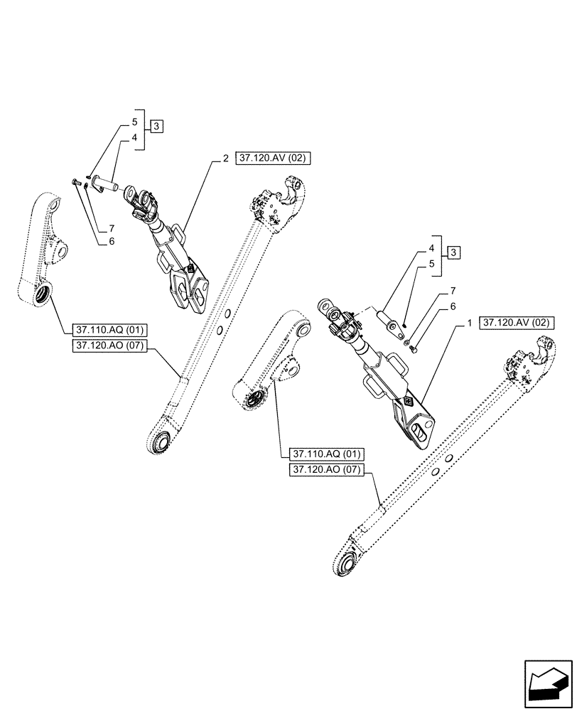 Схема запчастей Case IH PUMA 150 CVT - (37.120.AV[06]) - VAR - 758071, 758076 - 3 POINT HITCH, LIFT ARM (37) - HITCHES, DRAWBARS & IMPLEMENT COUPLINGS