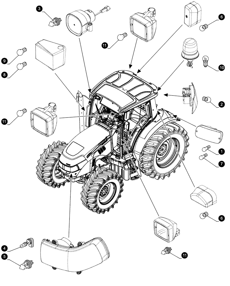 Схема запчастей Case IH FARMALL 105C - (05.100.04[04]) - MAINTENANCE PARTS - BULBS (05) - SERVICE & MAINTENANCE