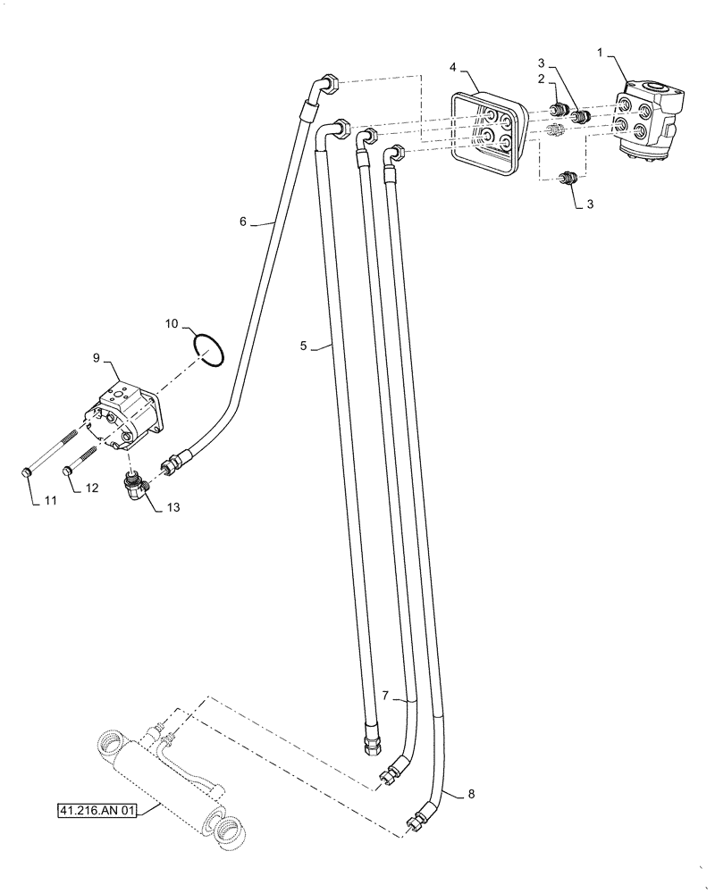 Схема запчастей Case IH FARMALL 35A - (41.216.AN[02]) - STEERING LINES, MECHANCIAL (41) - STEERING