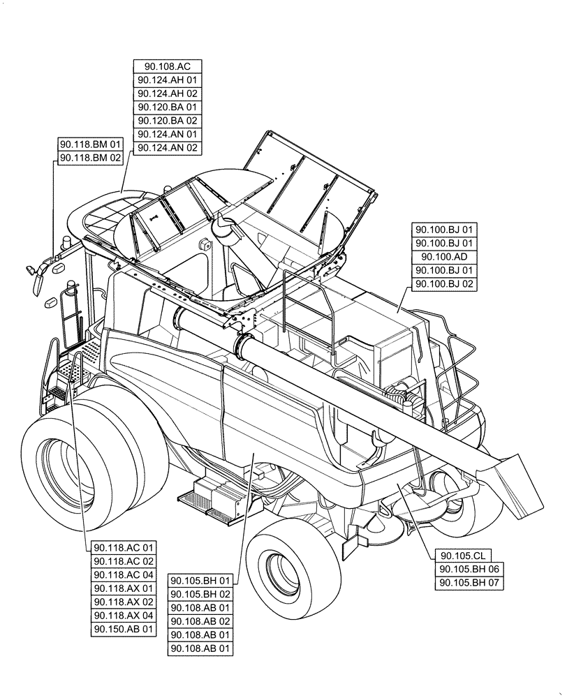 Схема запчастей Case IH 6140 - (00.000.90[01]) - PICTORIAL INDEX - PLATFORM, CAB, BODYWORK AND DECALS (00) - GENERAL & PICTORIAL INDEX