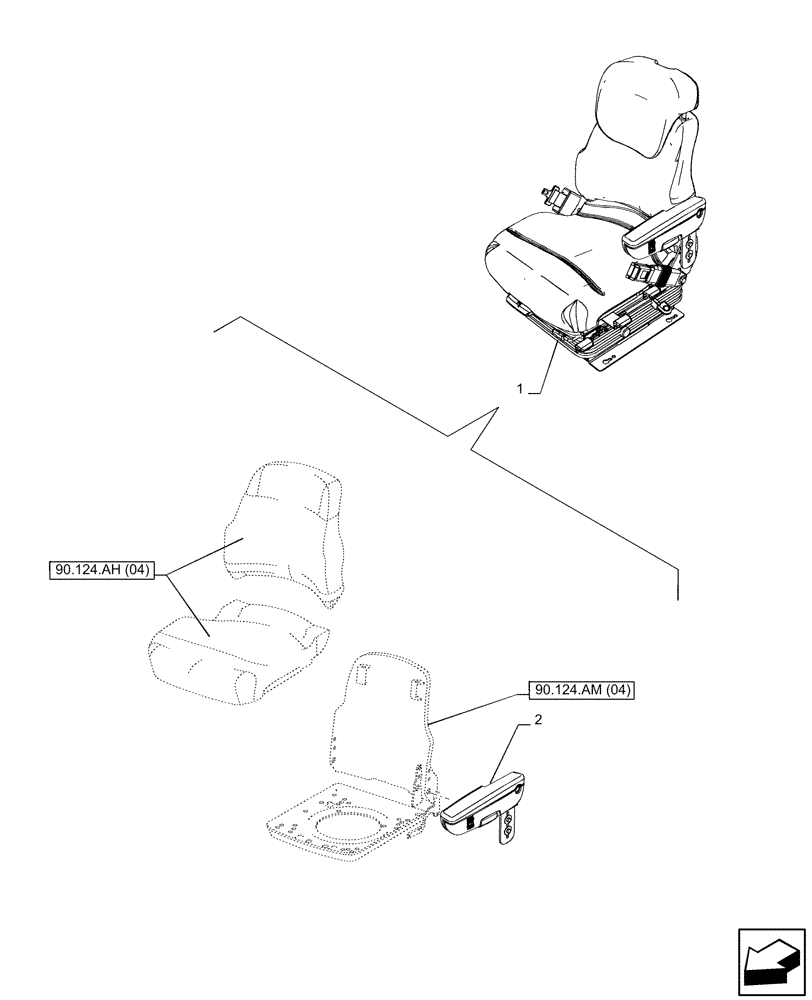 Схема запчастей Case IH PUMA 165 CVT - (90.124.AD[04]) - VAR - 758260, 758261, 758262, 758263 - DRIVER SEAT, ARMREST (90) - PLATFORM, CAB, BODYWORK AND DECALS