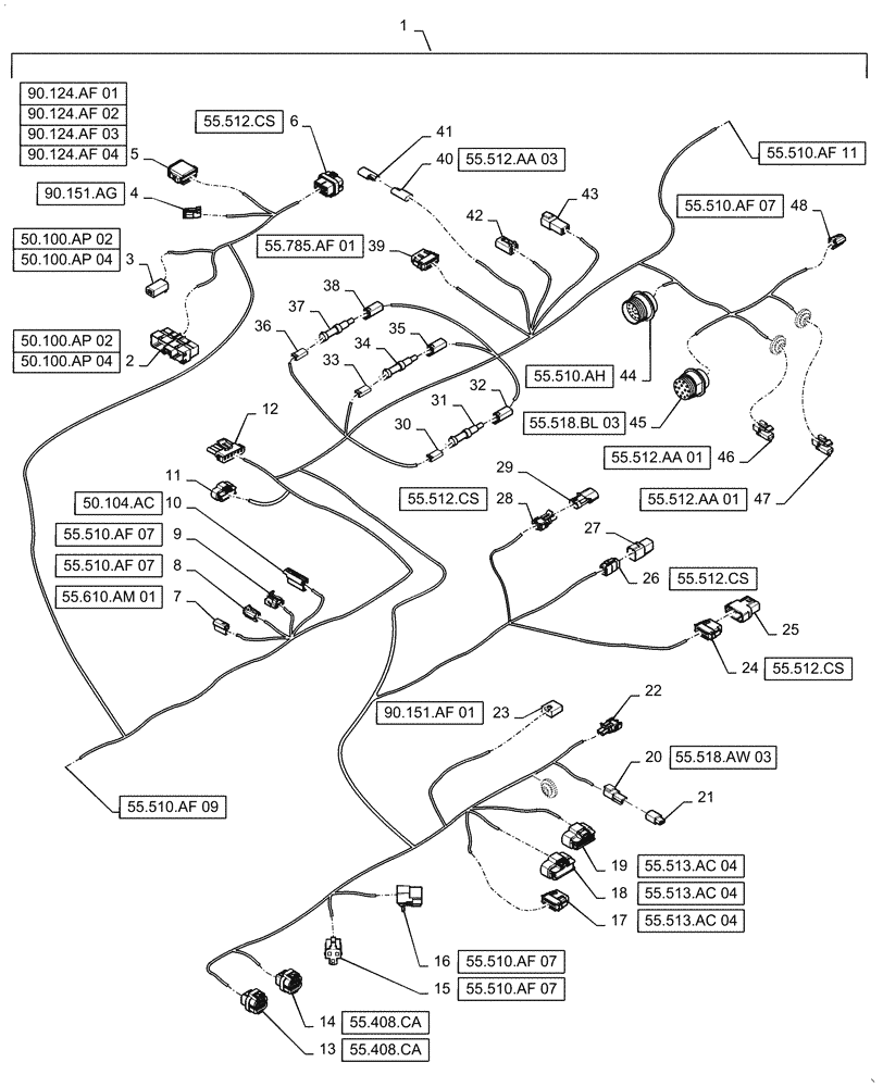 Схема запчастей Case IH QUADTRAC 540 - (55.510.AF[10]) - CAB MAIN WIRE HARNESS, ASN ZFF308001 (55) - ELECTRICAL SYSTEMS