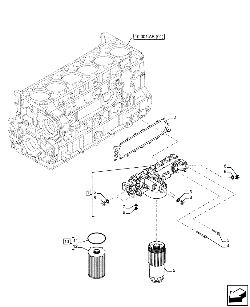 Схема запчастей Case IH F3CE9684A H001 - (10.304.AE) - ENGINE OIL FILTER (10) - ENGINE