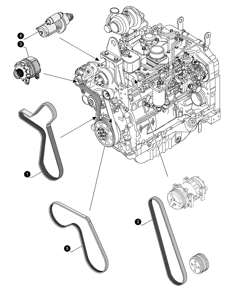 Схема запчастей Case IH FARMALL 105U - (0.05.4[02]) - MAINTENANCE PARTS - STARTER MOTOR, ALTERNATOR, BELTS (00) - GENERAL