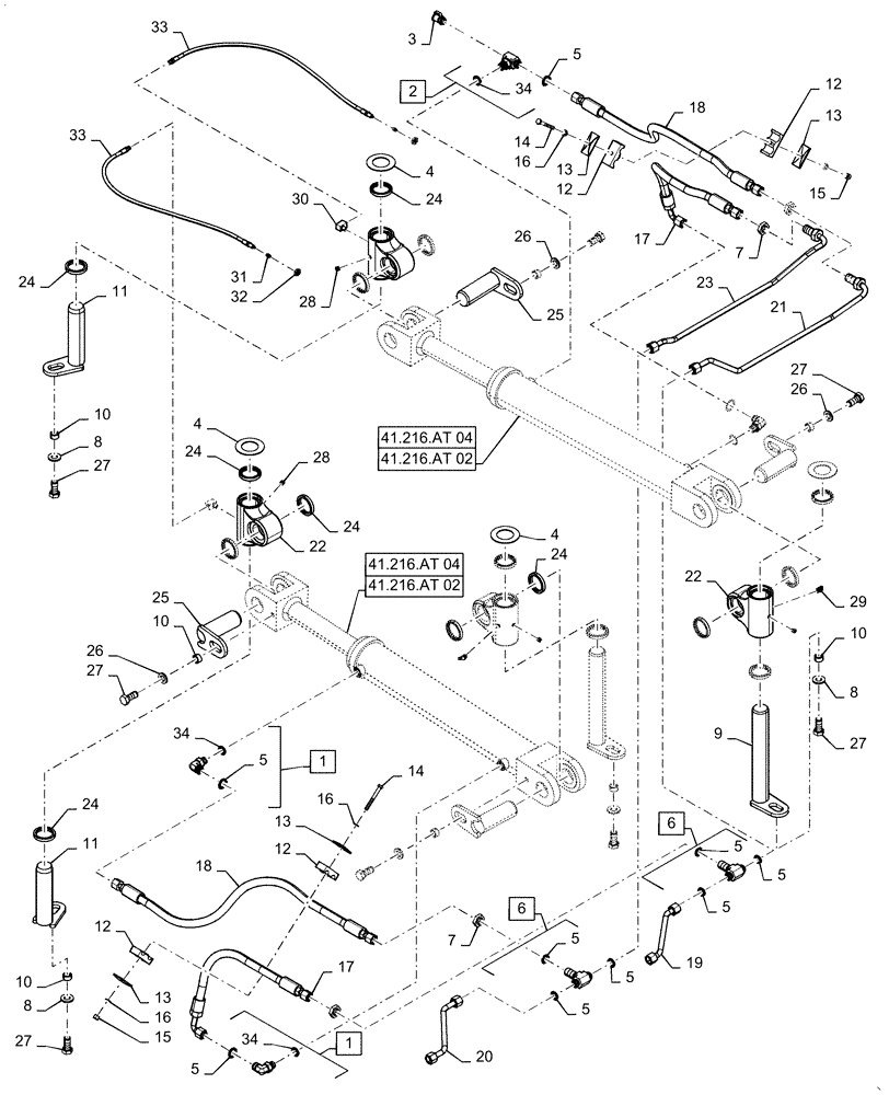 Схема запчастей Case IH QUADTRAC 470 - (41.216.AV[02]) - STEERING CYLINDER HYD. LINE, ASN ZFF308001 (41) - STEERING