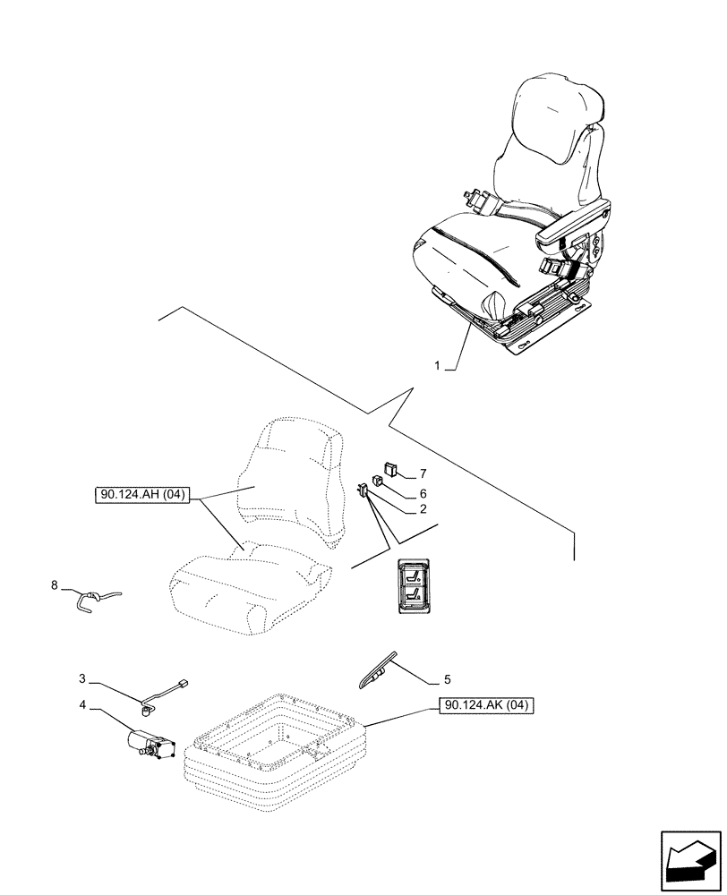 Схема запчастей Case IH PUMA 220 - (55.512.CQ[04]) - VAR - 758260, 758261, 758262, 758263 - DRIVER SEAT, AIR COMPRESSOR, SWITCH (55) - ELECTRICAL SYSTEMS