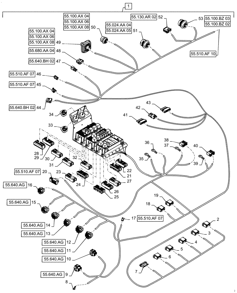 Схема запчастей Case IH STEIGER 500 - (55.510.AF[09]) - CAB MAIN WIRE HARNESS, ASN ZFF308001 (55) - ELECTRICAL SYSTEMS