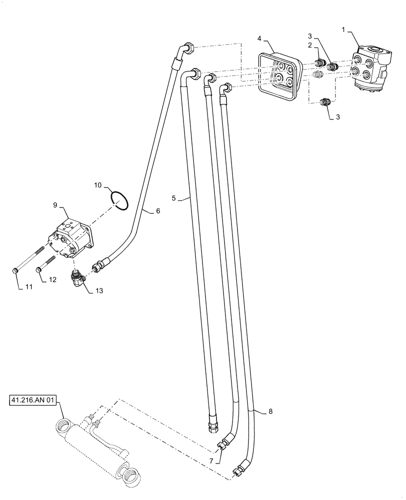 Схема запчастей Case IH FARMALL 35A - (41.216.AN[03]) - STEERING LINE, HST (41) - STEERING