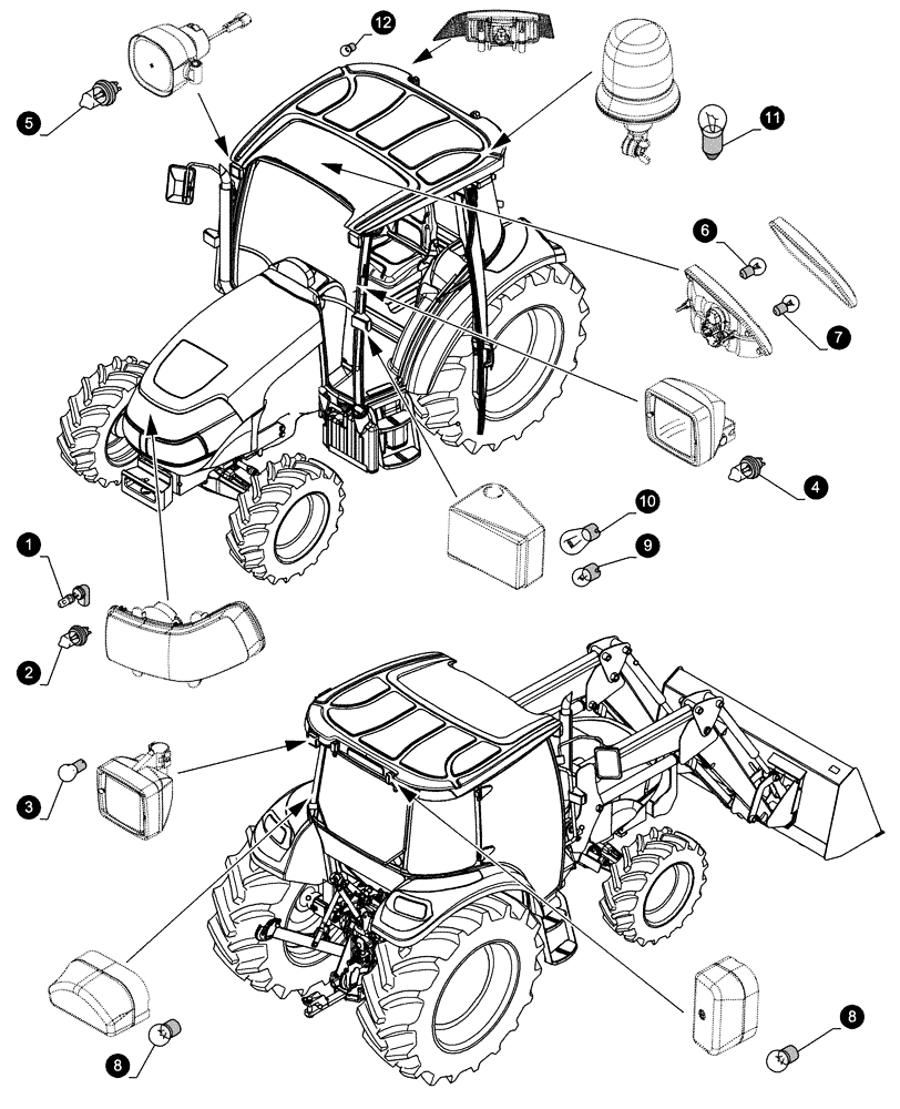 Схема запчастей Case IH FARMALL 75C - (05.100.04[04]) - MAINTENANCE PARTS - BULBS (05) - SERVICE & MAINTENANCE