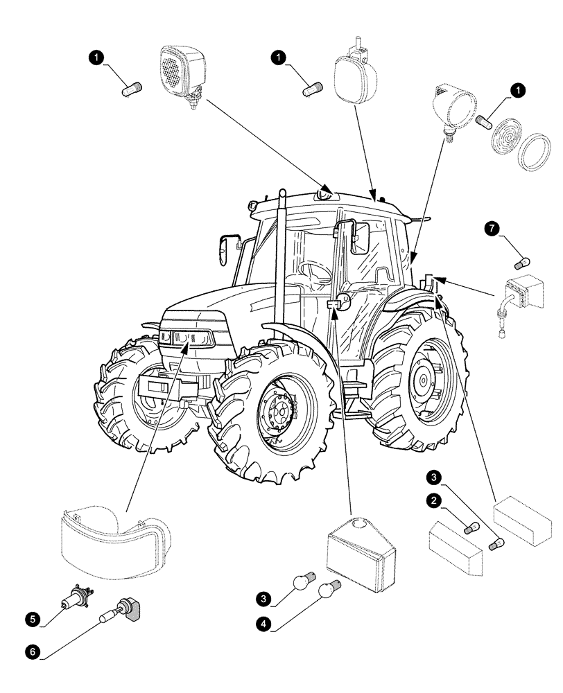 Схема запчастей Case IH JX90 - (0.05.4[04]) - MAINTENANCE PARTS - BULBS (00) - GENERAL