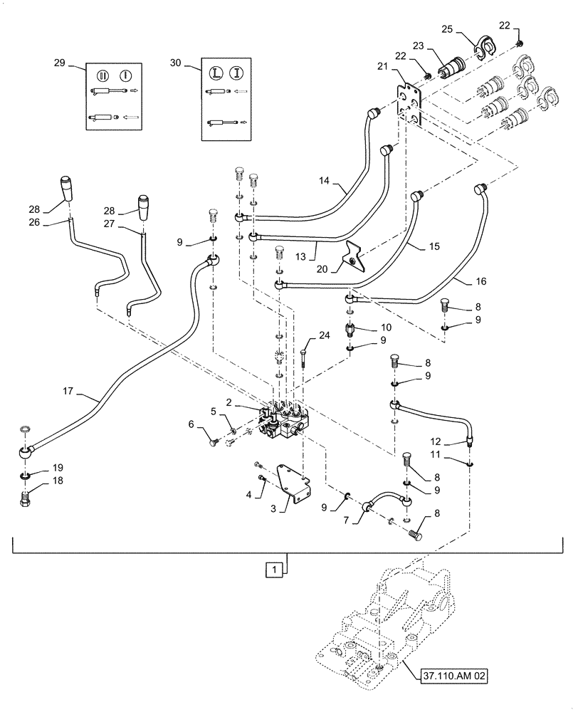 Схема запчастей Case IH FARMALL 35A - (35.204.BE[12]) - REMOTE CONTROL VALVE KIT, 4-QC (35) - HYDRAULIC SYSTEMS