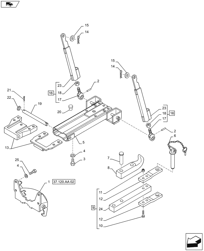 Схема запчастей Case IH FARMALL 95C - (37.106.AA[11]) - VAR - 334208 - TOWING EQUIPMENT (37) - HITCHES, DRAWBARS & IMPLEMENT COUPLINGS