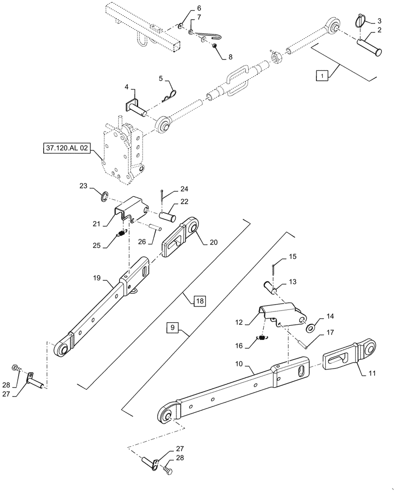 Схема запчастей Case IH FARMALL 35A - (37.120.00[01]) - LINK ARM ASSY KIT (37) - HITCHES, DRAWBARS & IMPLEMENT COUPLINGS