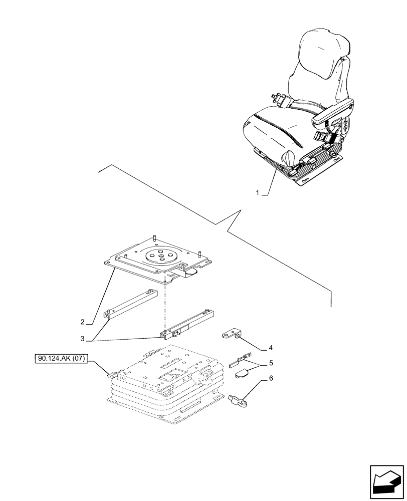 Схема запчастей Case IH PUMA 165 CVT - (90.124.AL[04]) - VAR - 758260, 758261, 758262, 758263 - DRIVER SEAT, SLIDE GUIDE (90) - PLATFORM, CAB, BODYWORK AND DECALS