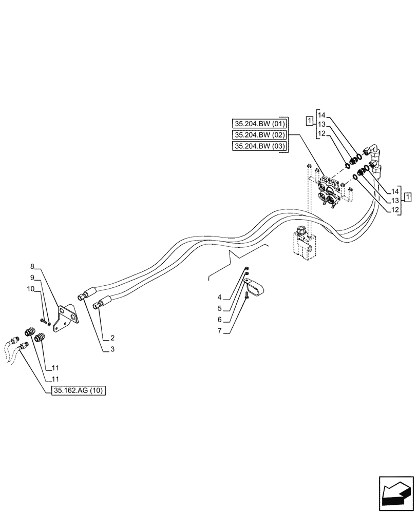 Схема запчастей Case IH PUMA 185 - (35.162.AG[13]) - VAR - 758088 - 3 POINT HITCH, FRONT, CYLINDER, LINE (35) - HYDRAULIC SYSTEMS