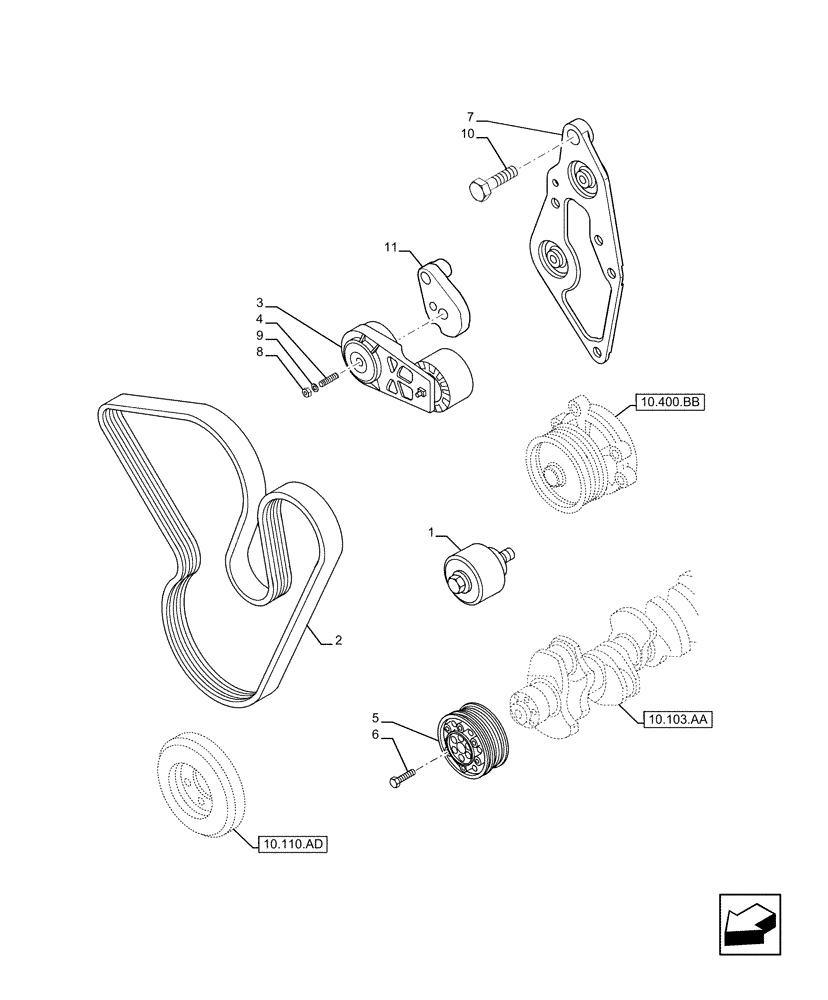 Схема запчастей Case IH F3BE9684A H001 - (10.103.AG) - PULLEY DRIVE (10) - ENGINE