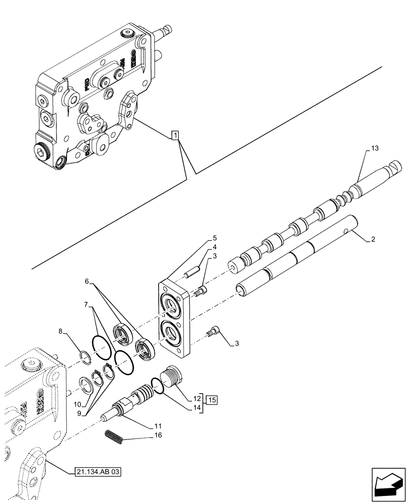 Схема запчастей Case IH FARMALL 130A - (21.134.AB[04]) - VAR - 330059, 330061 - TRANSMISSION CONTROL VALVE, POWERSHUTTLE, COMPONENTS (21) - TRANSMISSION