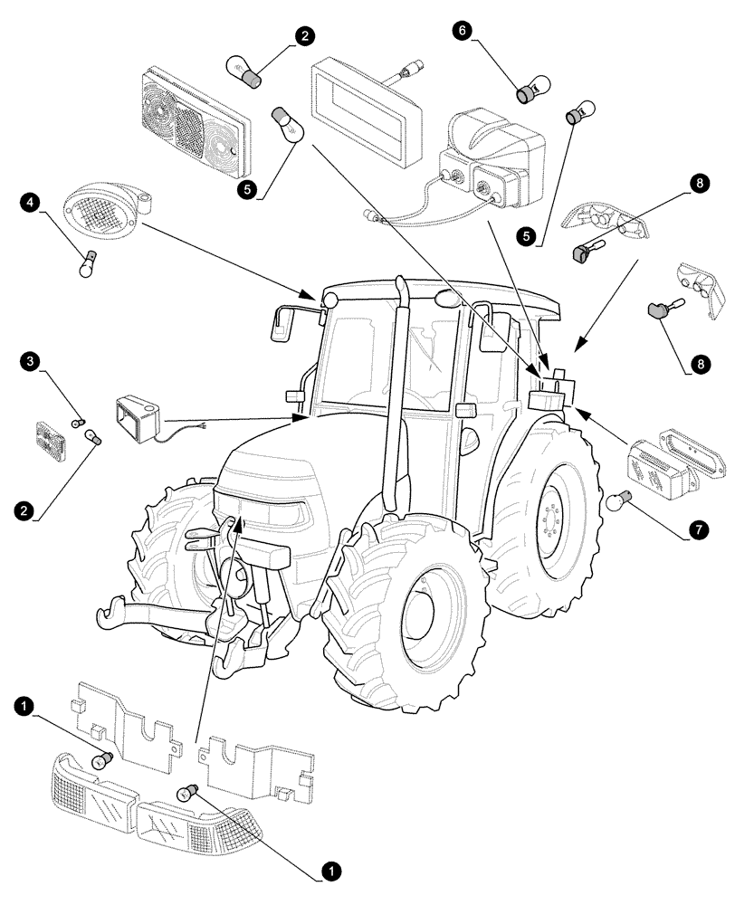 Схема запчастей Case IH JX1070C - (0.05.4[04]) - MAINTENANCE PARTS - BULBS (00) - GENERAL