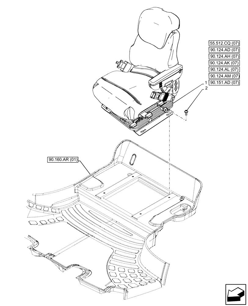 Схема запчастей Case IH PUMA 220 CVT - (90.124.AE[07]) - VAR - 758260, 758261, 758262, 758263 - DRIVER SEAT, W/ AIR SUSPENSION (90) - PLATFORM, CAB, BODYWORK AND DECALS