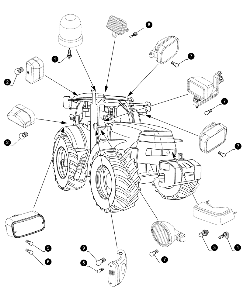 Схема запчастей Case IH MAXXUM 125 - (05.100.04[04]) - MAINTENANCE PARTS - BULBS (05) - SERVICE & MAINTENANCE