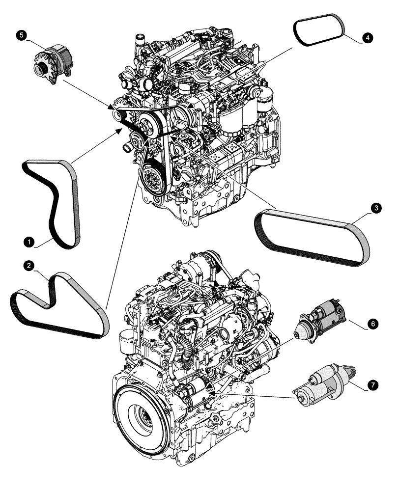 Схема запчастей Case IH FARMALL 105U - (05.100.04[02]) - MAINTENANCE PARTS - STARTER MOTOR, ALTERNATOR, BELTS (05) - SERVICE & MAINTENANCE