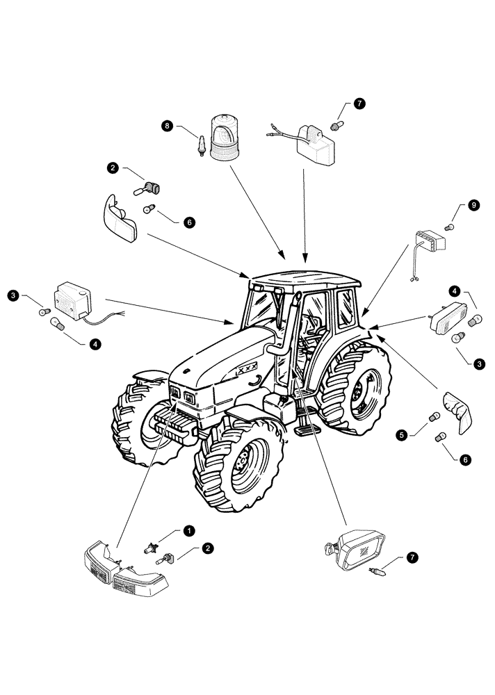 Схема запчастей Case IH JX100U - (0.05.4[04]) - MAINTENANCE PARTS - BULBS (00) - GENERAL