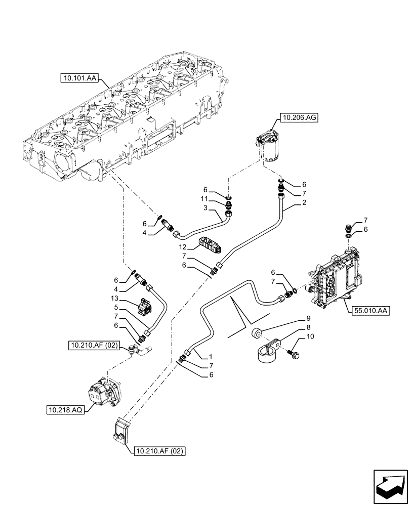 Схема запчастей Case IH F3BE9684B H001 - (10.210.AF[01]) - FUEL LINE (10) - ENGINE