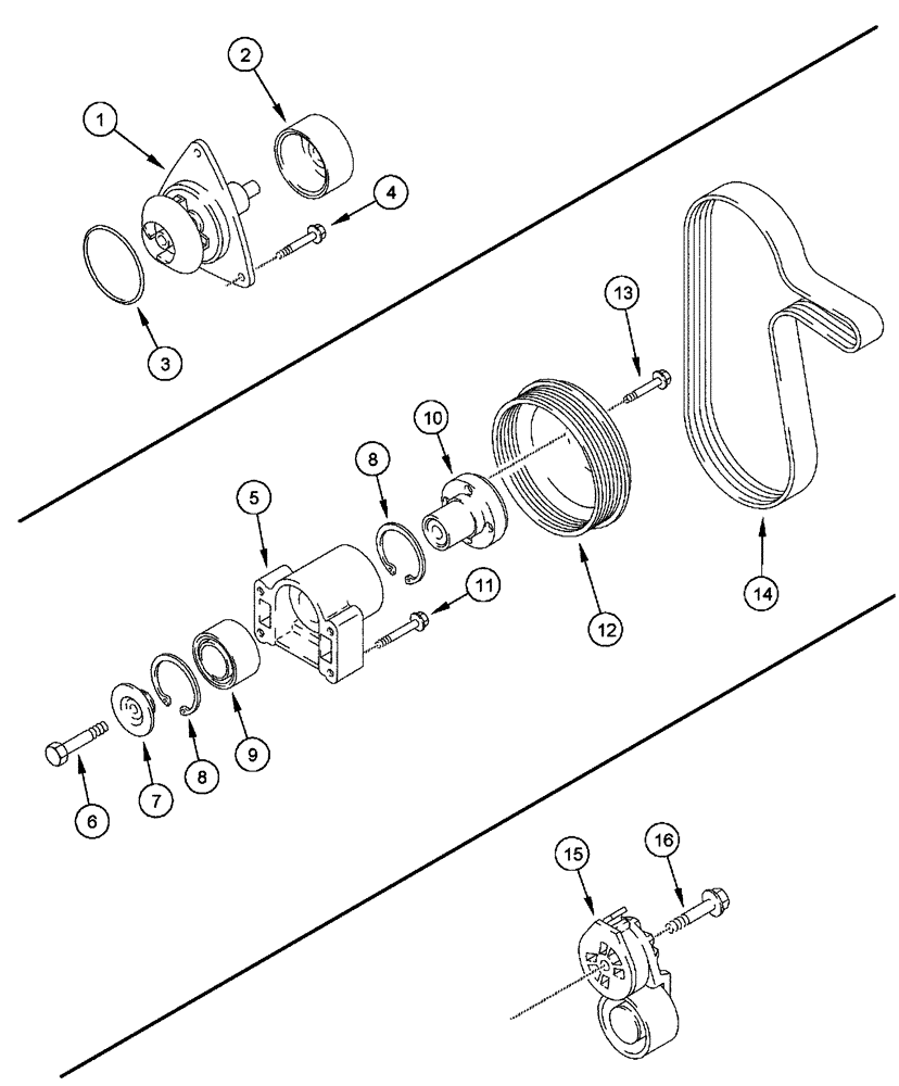 Схема запчастей Case IH SPX4410 - (03-005) - WATER PUMP, FAN DRIVE, AND BELT TENSIONER (01) - ENGINE