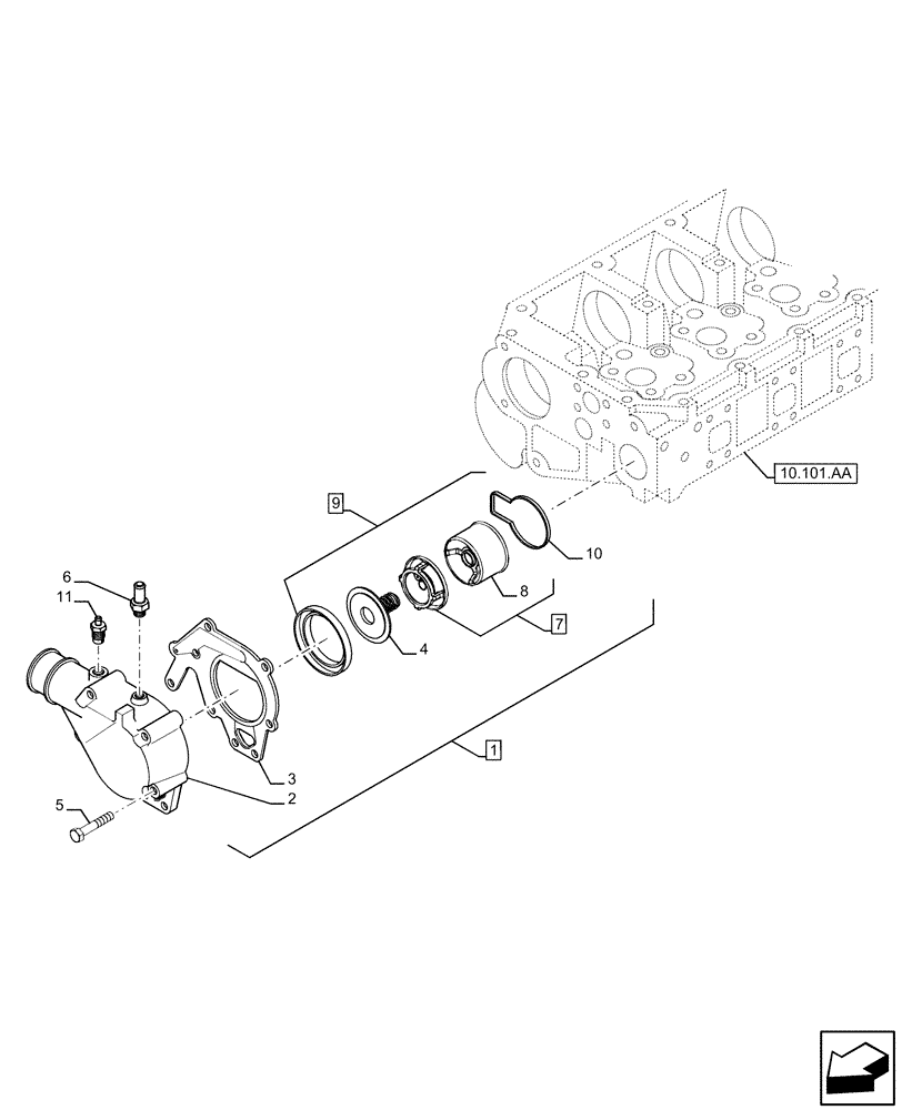 Схема запчастей Case IH F3CE9684A H001 - (10.400.BC) - THERMOSTAT (10) - ENGINE