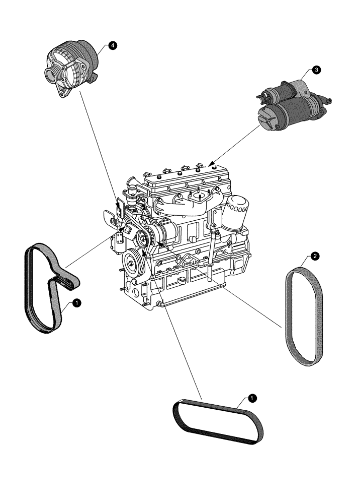 Схема запчастей Case IH MX170 - (00-40[02]) - MAINTENANCE PARTS - STARTER MOTOR, ALTERNATOR, BELTS (00) - GENERAL & PICTORIAL INDEX