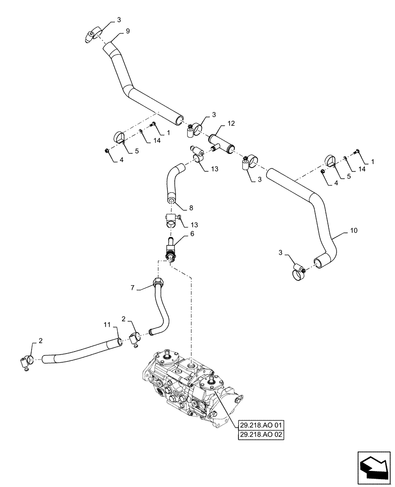 Схема запчастей Case IH SR130 - (29.204.AB[01]) - HYDROSTATIC PUMP, SUPPLY LINES, MECHANICAL CONTROLS (SR130, SR150) (29) - HYDROSTATIC DRIVE