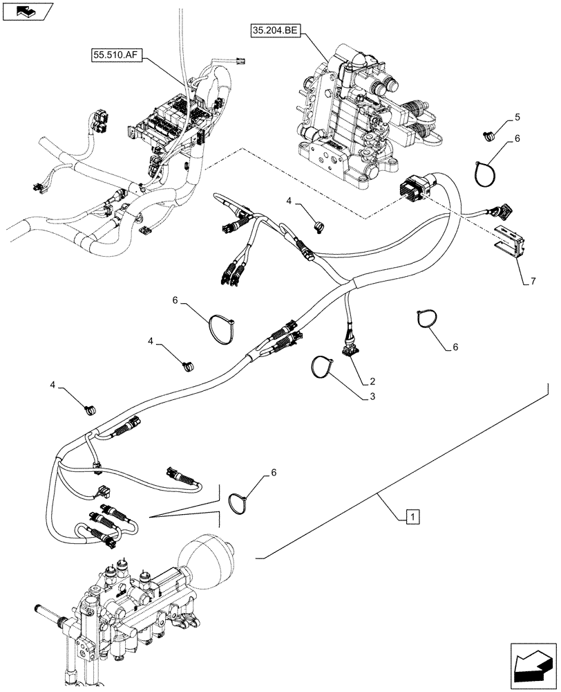 Схема запчастей Case IH FARMALL 95C - (55.024.AA[03]) - VAR - 744762, 744763 - TRANSMISSION, WIRE HARNESS (POWER SHUTTLE) (55) - ELECTRICAL SYSTEMS