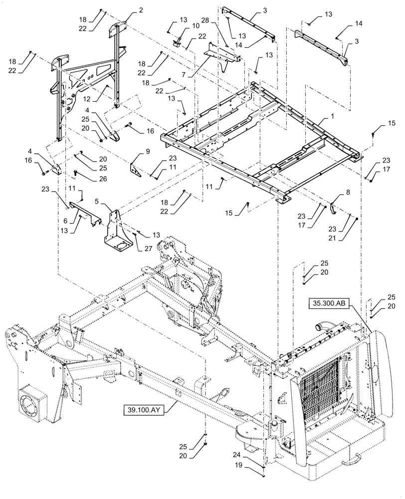 Схема запчастей Case IH WD1504 - (90.100.AU[02]) - CENTER SUPPORT FRAME (90) - PLATFORM, CAB, BODYWORK AND DECALS