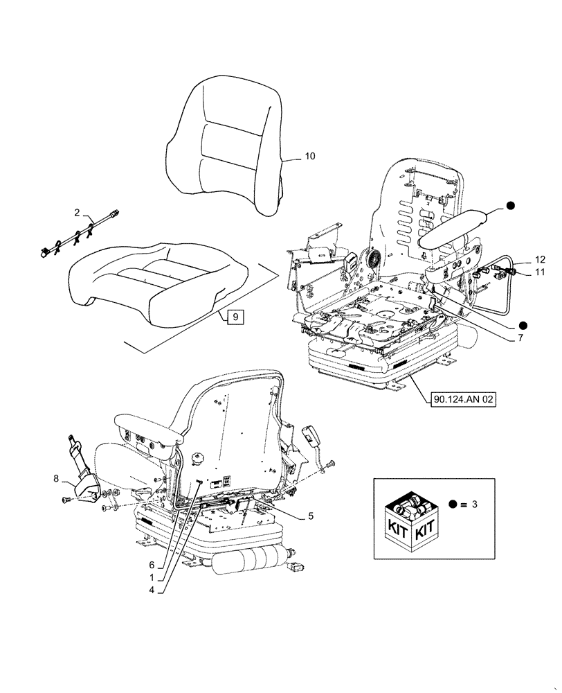 Схема запчастей Case IH 9240 - (90.124.AH[02]) - VAR - 425555, 425556 - SEAT CUSHION & ARMREST, LEATHER (90) - PLATFORM, CAB, BODYWORK AND DECALS