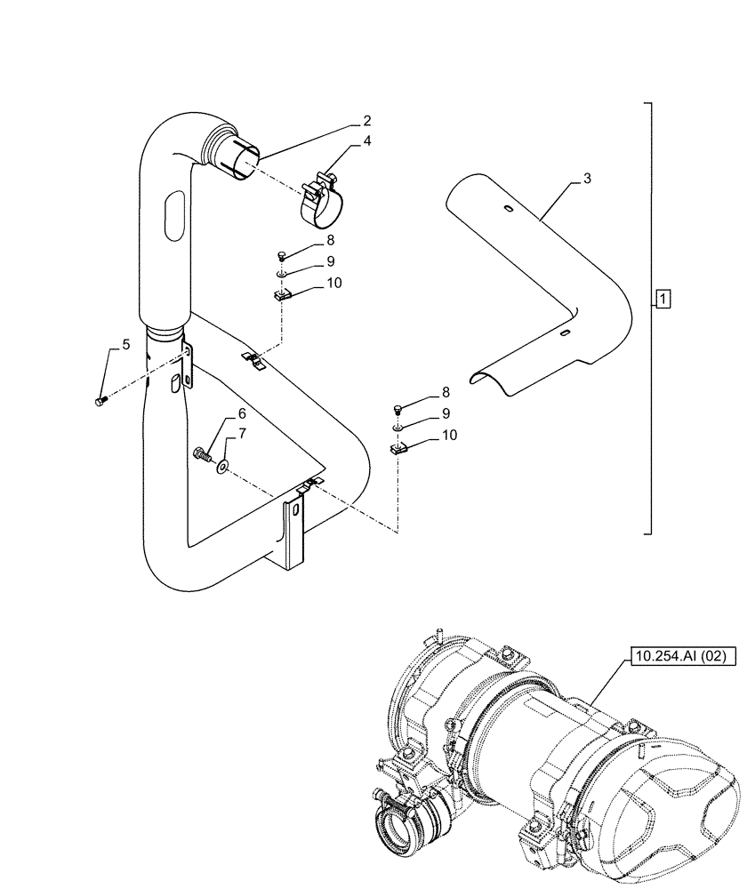 Схема запчастей Case IH FARMALL 85C - (10.254.AD[04A]) - VAR - 743544 - EXHAUST SYSTEM PIPE, HORIZONTAL - BEGIN YR 20-DEC-2013 (10) - ENGINE