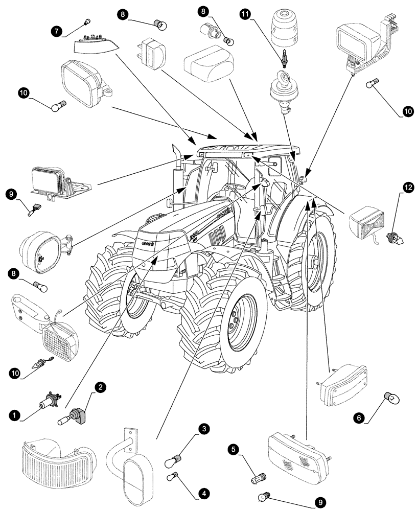 Схема запчастей Case IH PUMA 210 - (0.05.4[04]) - MAINTENANCE PARTS - BULBS (00) - GENERAL