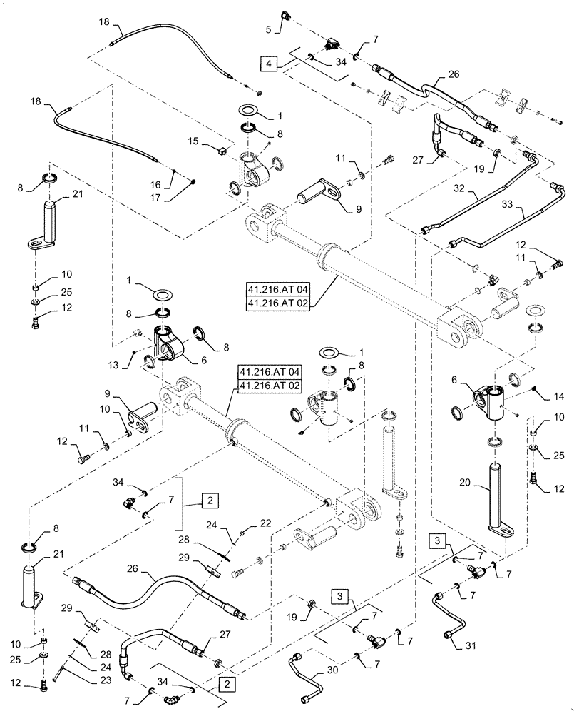 Схема запчастей Case IH STEIGER 580 - (41.216.AV[02]) - STEERING CYLINDER HYD. LINE, ASN ZFF308001 (41) - STEERING