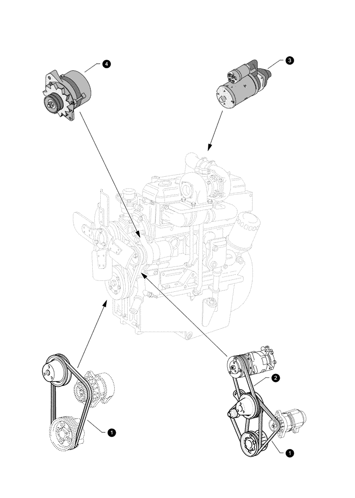 Схема запчастей Case IH JX80U - (0.05.4[02]) - MAINTENANCE PARTS - STARTER MOTOR, ALTERNATOR, BELTS (00) - GENERAL