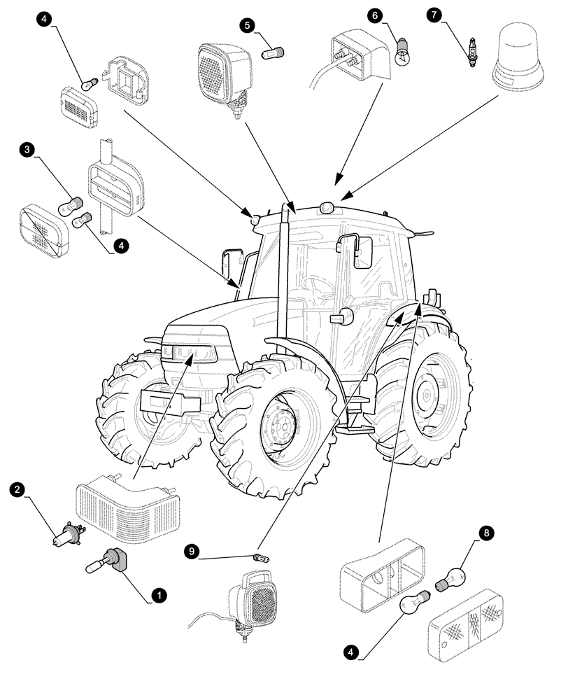 Схема запчастей Case IH FARMALL 60 - (05.100.04[04]) - MAINTENANCE PARTS - BULBS (00) - GENERAL