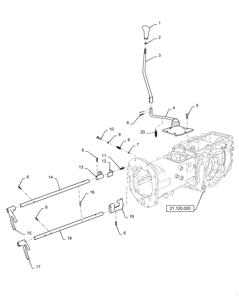 Схема запчастей Case IH FARMALL 35A - (21.130.BC[01]) - SHIFT LEVER AND FORK, MAIN GEAR (21) - TRANSMISSION