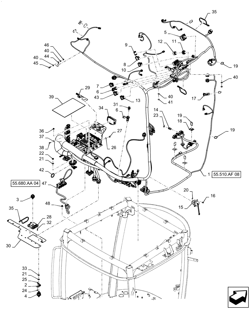 Схема запчастей Case IH STEIGER 370 - (55.510.AF[07]) - CAB MAIN WIRE HARNESS MOUNTING, ASN ZFF308001 (55) - ELECTRICAL SYSTEMS