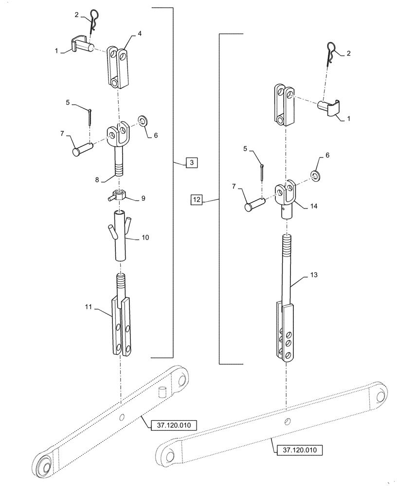 Схема запчастей Case IH FARMALL 35A - (37.120.AV[01]) - LIFTING ROD (37) - HITCHES, DRAWBARS & IMPLEMENT COUPLINGS