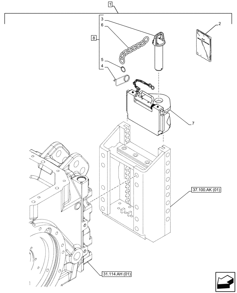 Схема запчастей Case IH MAXXUM 135 - (88.100.37[03]) - DIA KIT, TOW HOOK (88) - ACCESSORIES