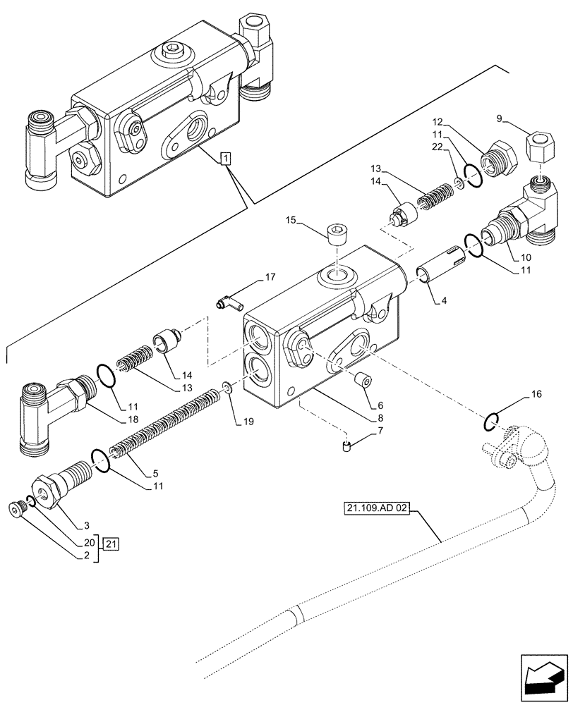 Схема запчастей Case IH FARMALL 140A - (21.134.AB[05]) - TRANSMISSION CONTROL VALVE, POWERSHUTTLE, COMPONENTS (21) - TRANSMISSION