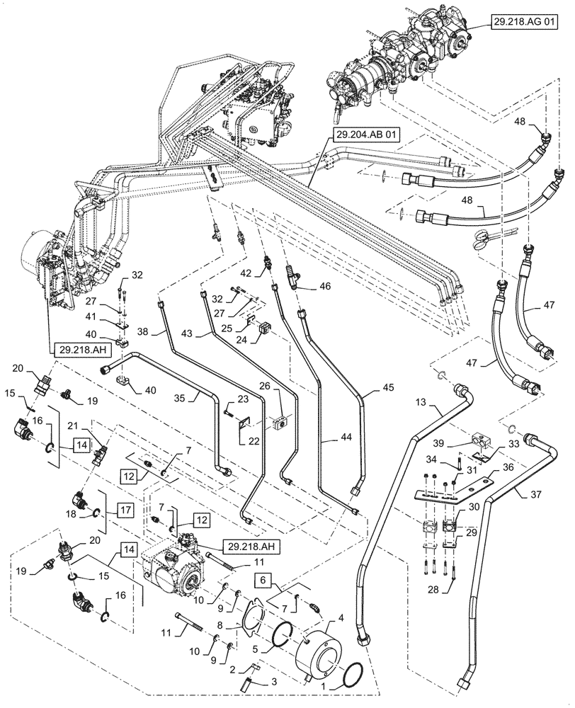 Схема запчастей Case IH WD1904 - (29.204.AB[04]) - DRIVE, HYDRAULIC SYSTEM, 6 CYLINDER, HIGH SPEED (29) - HYDROSTATIC DRIVE